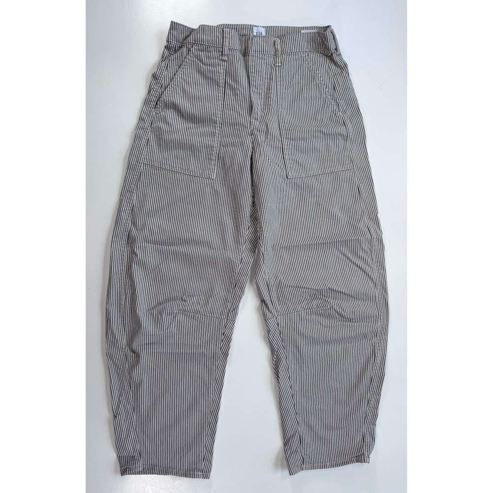 GAP Mid Rise Barrel Khakis Pants Womens 4 Hickory Stripe Off White Blue Stripe